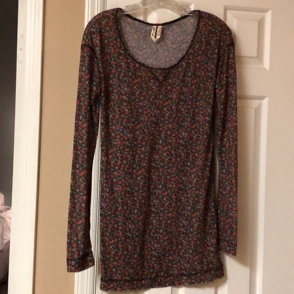 Free People Flower Floral Sheer Long Sleeve Top